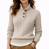 Galatea - Women's Cable Knit Button-Neck Wool-Blend Sweater - Grey