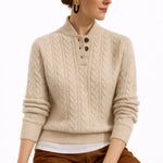 Galatea - Women's Cable Knit Button-Neck Wool-Blend Sweater - Khaki