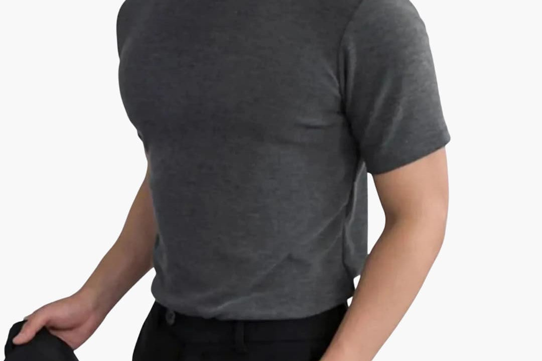 Gareth - Men's Mock Neck Short Sleeve T-Shirt - Gray