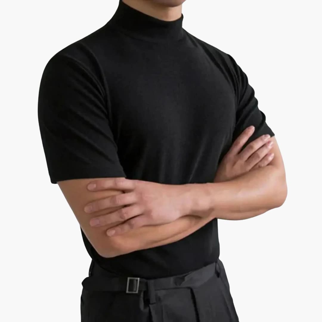 Gareth - Men's Mock Neck Short Sleeve T-Shirt - Black