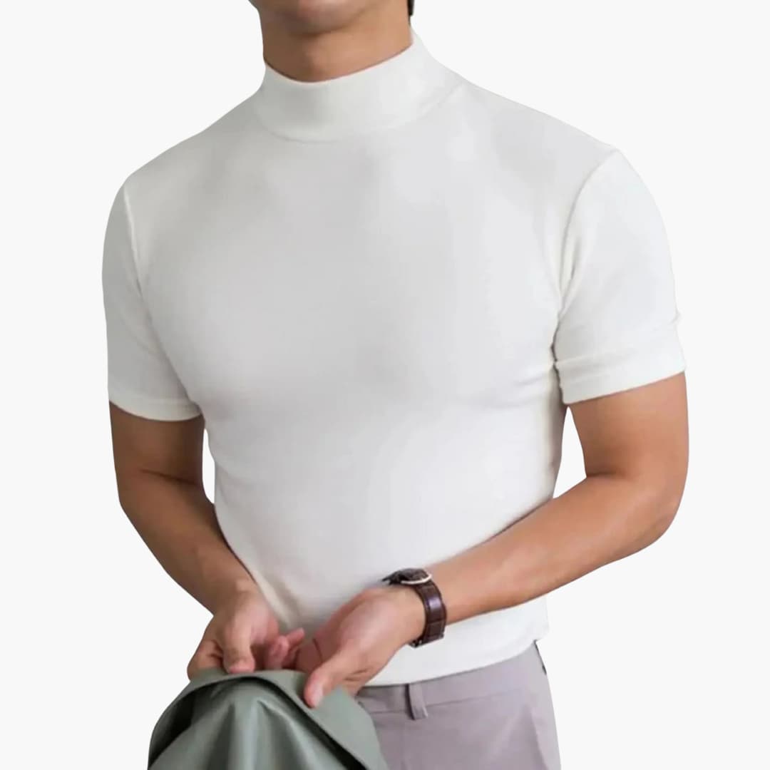 Gareth - Men's Mock Neck Short Sleeve T-Shirt - White