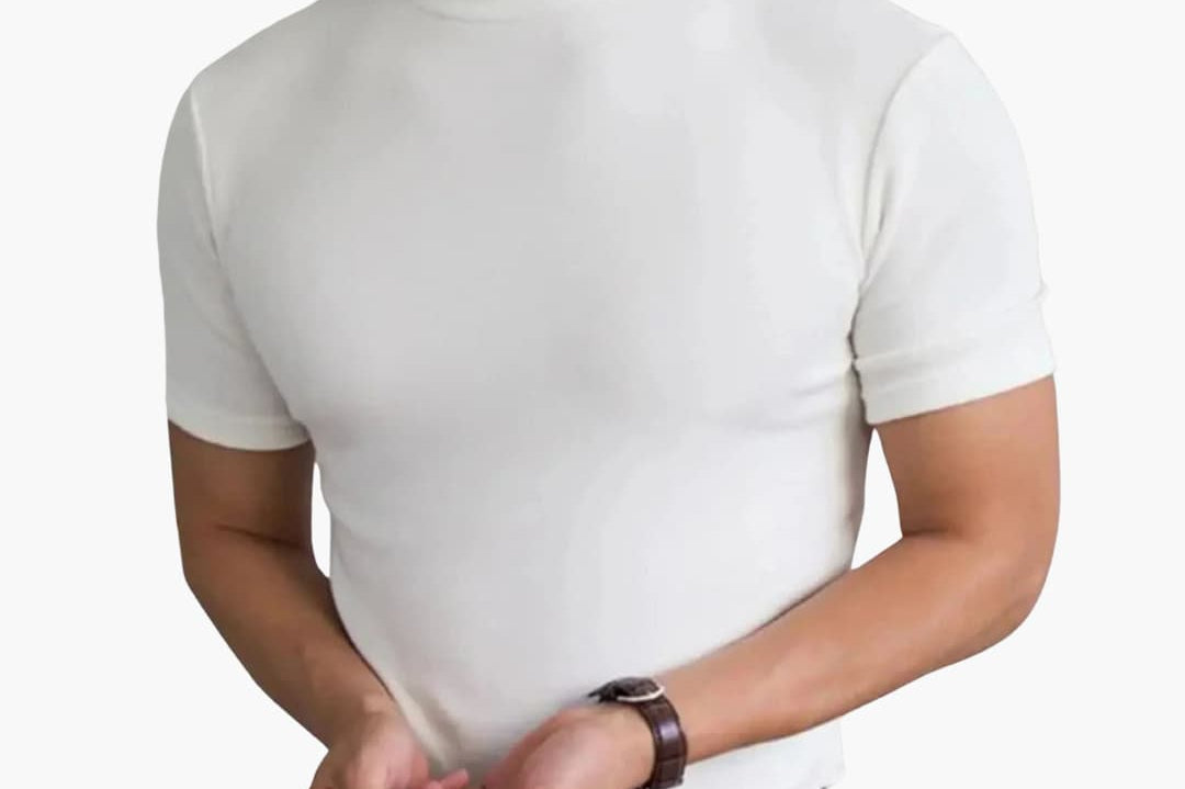 Gareth - Men's Mock Neck Short Sleeve T-Shirt - White