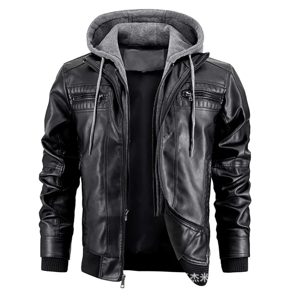 Garrett - Men's Faux Leather Hooded Coat - Black