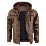 Garrett - Men's Faux Leather Hooded Coat - Dark Brown
