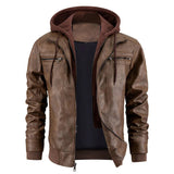 Garrett - Men's Faux Leather Hooded Coat - Dark Brown