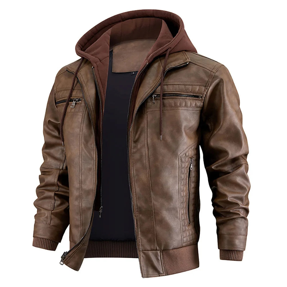 Garrett - Men's Faux Leather Hooded Coat