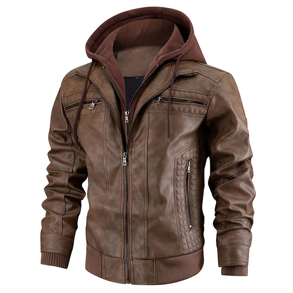Garrett - Men's Faux Leather Hooded Coat