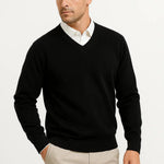 Gavin - Men's Slim Fit V-Neck Fine Knit Sweater - Black