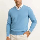 Gavin - Men's Slim Fit V-Neck Fine Knit Sweater - Light Blue