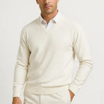 Gavin - Men's Slim Fit V-Neck Fine Knit Sweater - White