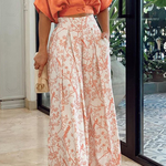 Genevra - Women's Cropped Shirt and Printed Wide-Leg Pants Set - Orange