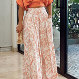 Genevra - Women's Cropped Shirt and Printed Wide-Leg Pants Set - Orange