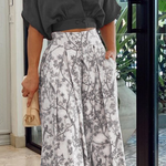 Genevra - Women's Cropped Shirt and Printed Wide-Leg Pants Set - Black