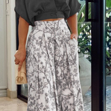 Genevra - Women's Cropped Shirt and Printed Wide-Leg Pants Set - Black