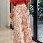 Genevra - Women's Cropped Shirt and Printed Wide-Leg Pants Set - Red