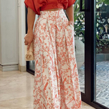 Genevra - Women's Cropped Shirt and Printed Wide-Leg Pants Set - Red