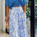 Genevra - Women's Cropped Shirt and Printed Wide-Leg Pants Set - Blue