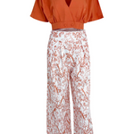 Genevra - Women's Cropped Shirt and Printed Wide-Leg Pants Set