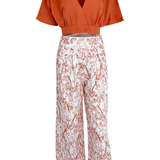 Genevra - Women's Cropped Shirt and Printed Wide-Leg Pants Set