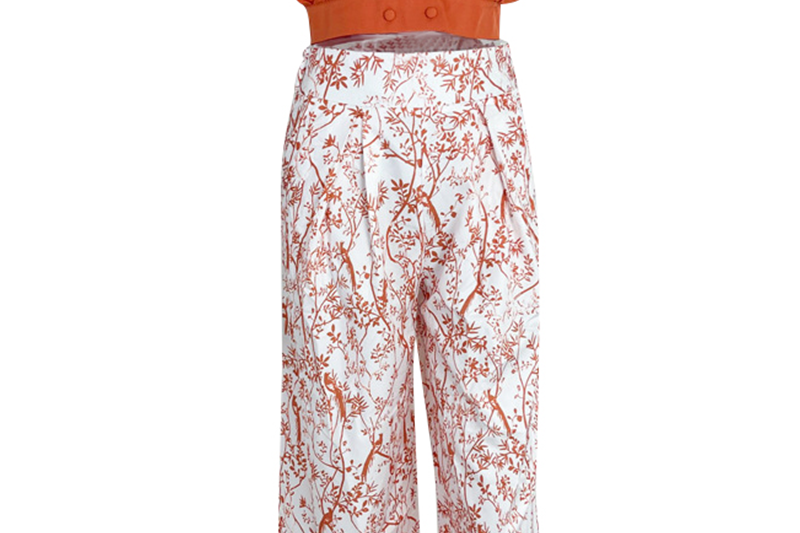 Genevra - Women's Cropped Shirt and Printed Wide-Leg Pants Set