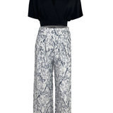 Genevra - Women's Cropped Shirt and Printed Wide-Leg Pants Set