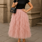 Georgiana - Women's Layered Tulle Midi Skirt with Elastic Waist - Pink