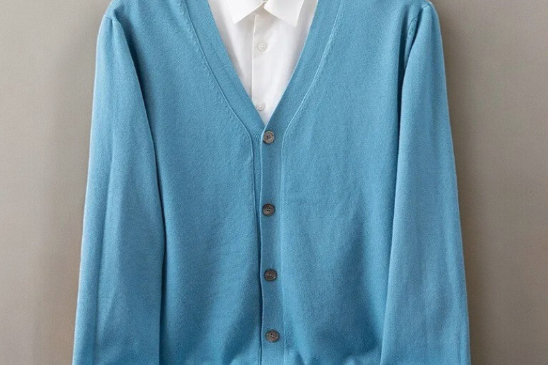 Grayson - Men's Fine Knit V-Neck Button Cardigan - Sky Blue