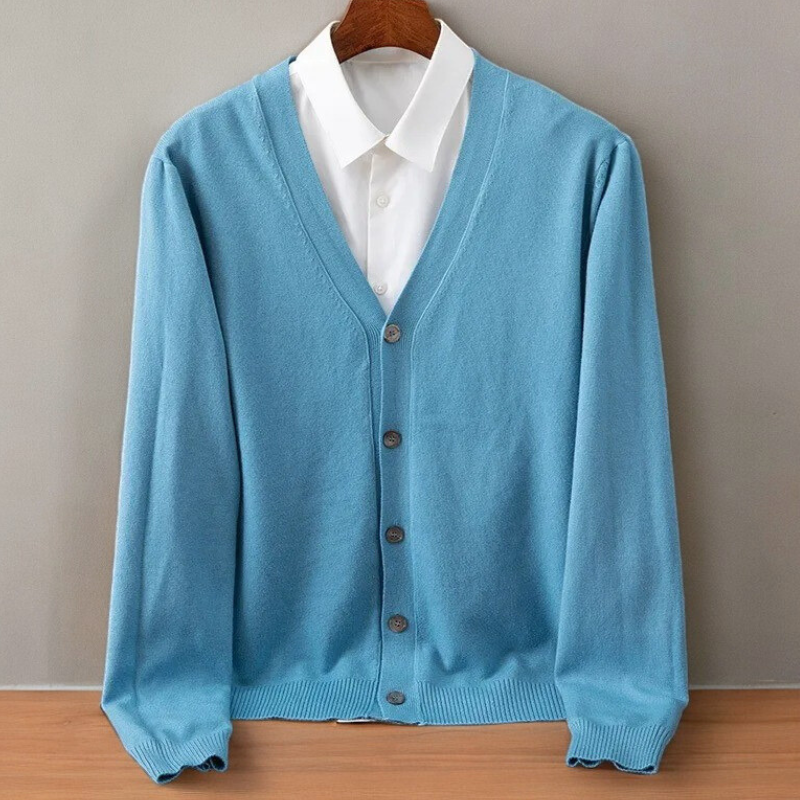 Grayson - Men's Fine Knit V-Neck Button Cardigan - Sky Blue