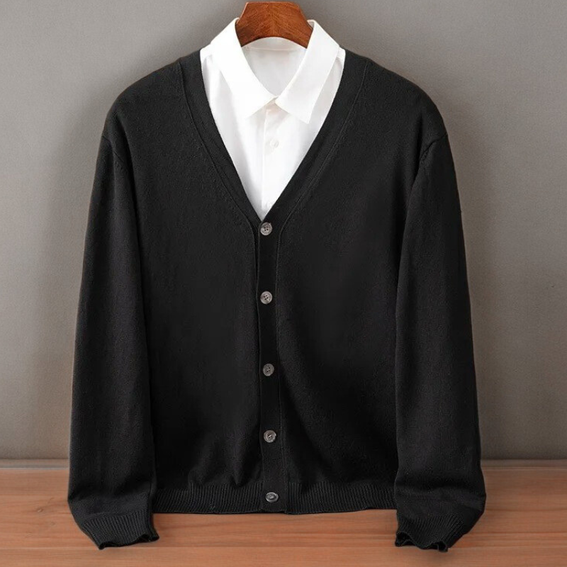 Grayson - Men's Fine Knit V-Neck Button Cardigan - Black