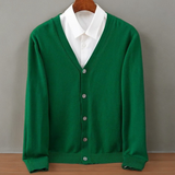 Grayson - Men's Fine Knit V-Neck Button Cardigan - Emerald