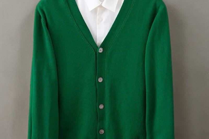 Grayson - Men's Fine Knit V-Neck Button Cardigan - Emerald