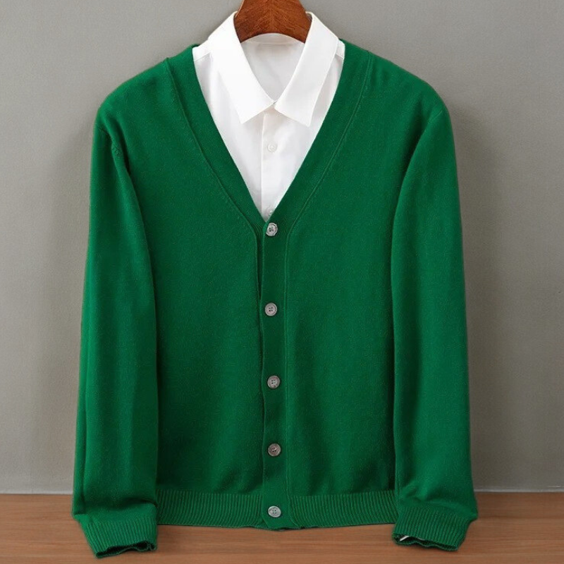 Grayson - Men's Fine Knit V-Neck Button Cardigan - Emerald
