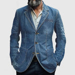Greg - Men's Denim Look Blazer with Notched Lapels - Light Blue