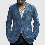 Greg - Men's Denim Look Blazer with Notched Lapels - Light Blue