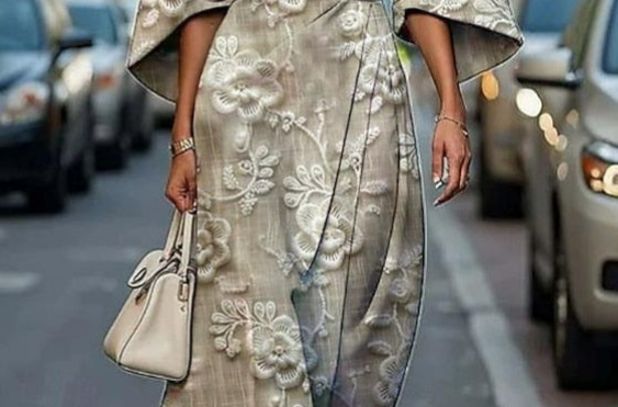 Grethe - Women's Kimono Sleeve Midi Dress with Tie Belt - Beige