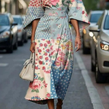 Grethe - Women's Kimono Sleeve Midi Dress with Tie Belt - Light Blue