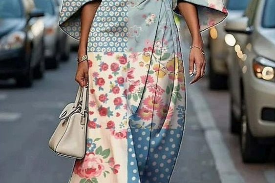 Grethe - Women's Kimono Sleeve Midi Dress with Tie Belt - Light Blue