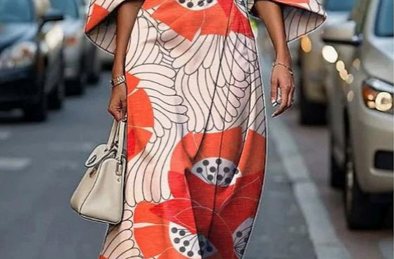 Grethe - Women's Kimono Sleeve Midi Dress with Tie Belt - Orange