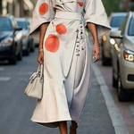 Grethe - Women's Kimono Sleeve Midi Dress with Tie Belt - Off White