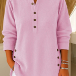 Gunilla - Women's Ribbed Knit Long Sleeve Henley - Pink