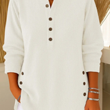 Gunilla - Women's Ribbed Knit Long Sleeve Henley - White
