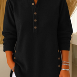 Gunilla - Women's Ribbed Knit Long Sleeve Henley - Black