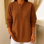 Gunilla - Women's Ribbed Knit Long Sleeve Henley - Brown
