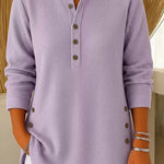 Gunilla - Women's Ribbed Knit Long Sleeve Henley - Purple