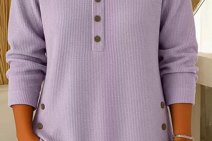 Gunilla - Women's Ribbed Knit Long Sleeve Henley - Purple