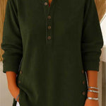 Gunilla - Women's Ribbed Knit Long Sleeve Henley - Green