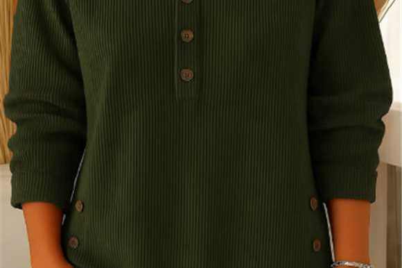 Gunilla - Women's Ribbed Knit Long Sleeve Henley - Green