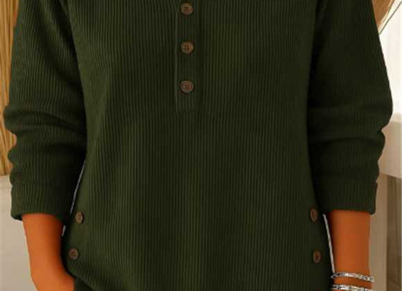 Gunilla - Women's Ribbed Knit Long Sleeve Henley - Green