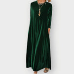 Gwenda - Women's Long Sleeve Velvet Maxi Dress - Dark Green