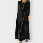 Gwenda - Women's Long Sleeve Velvet Maxi Dress - Black